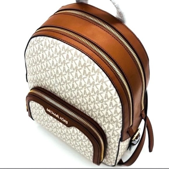 Michael Kors Medium Jaycee Zip Packet Backpack & Trifold Wallet Vanilla/Brown - Picture 14 of 16